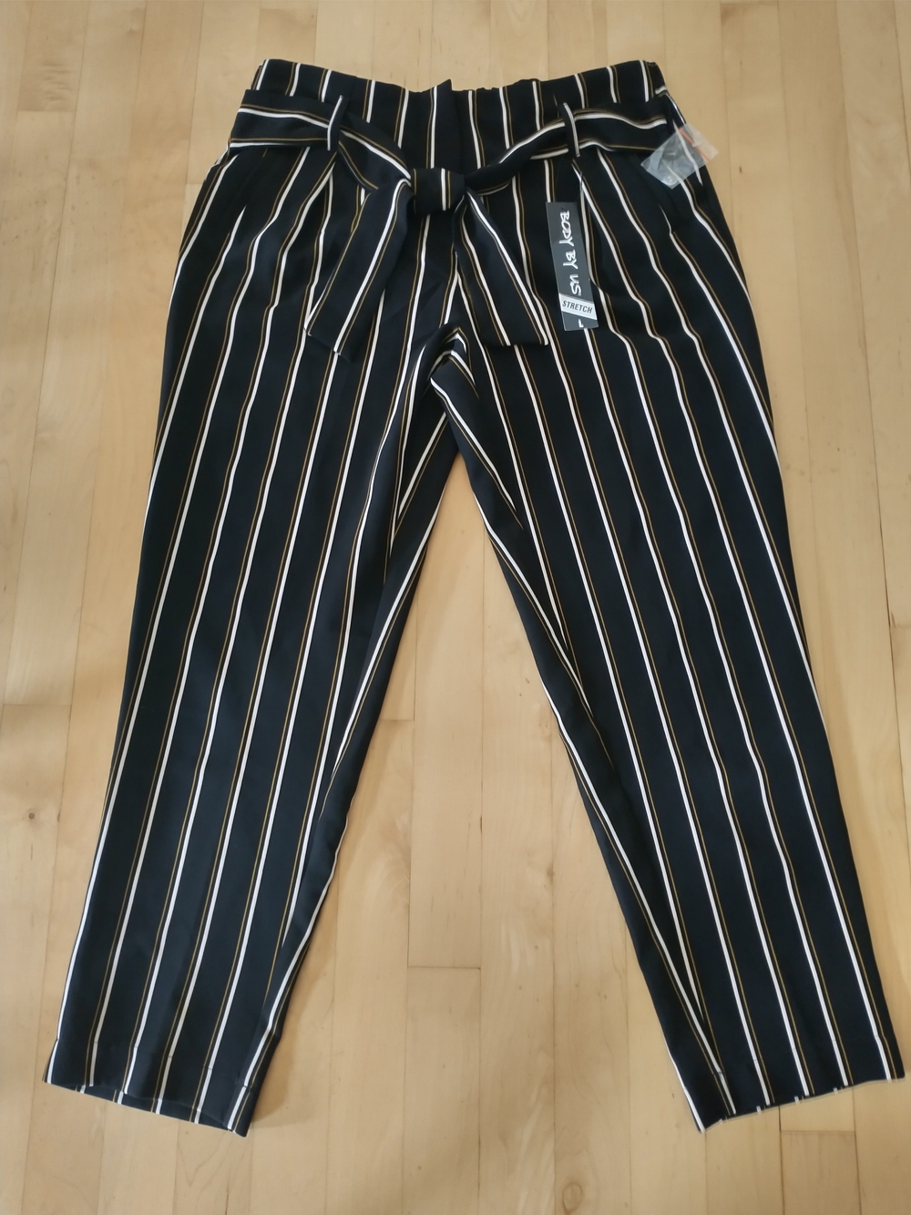 Body by Us Black Striped Waist Pants with Tie